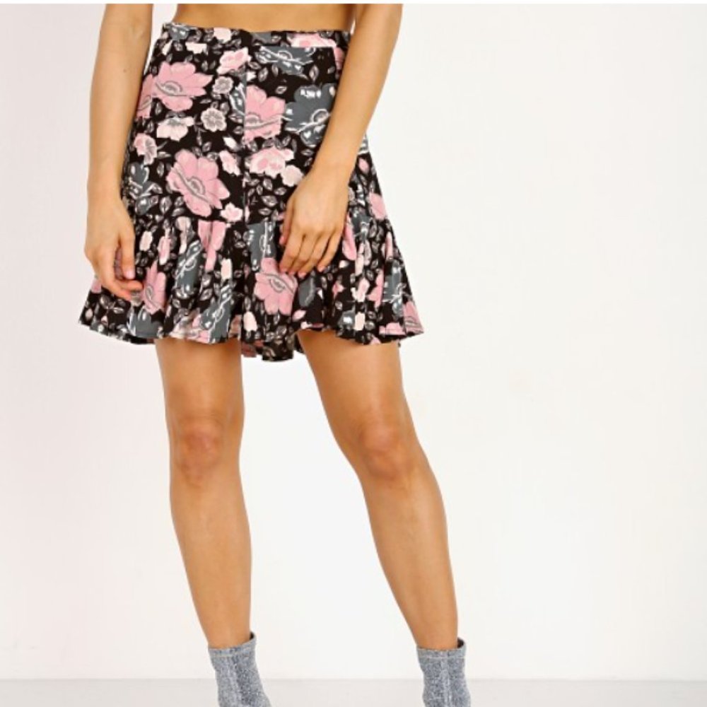 Spell & The Gypsy Winona Mini Skirt, 'Coal' Black and Pink | Size XS
